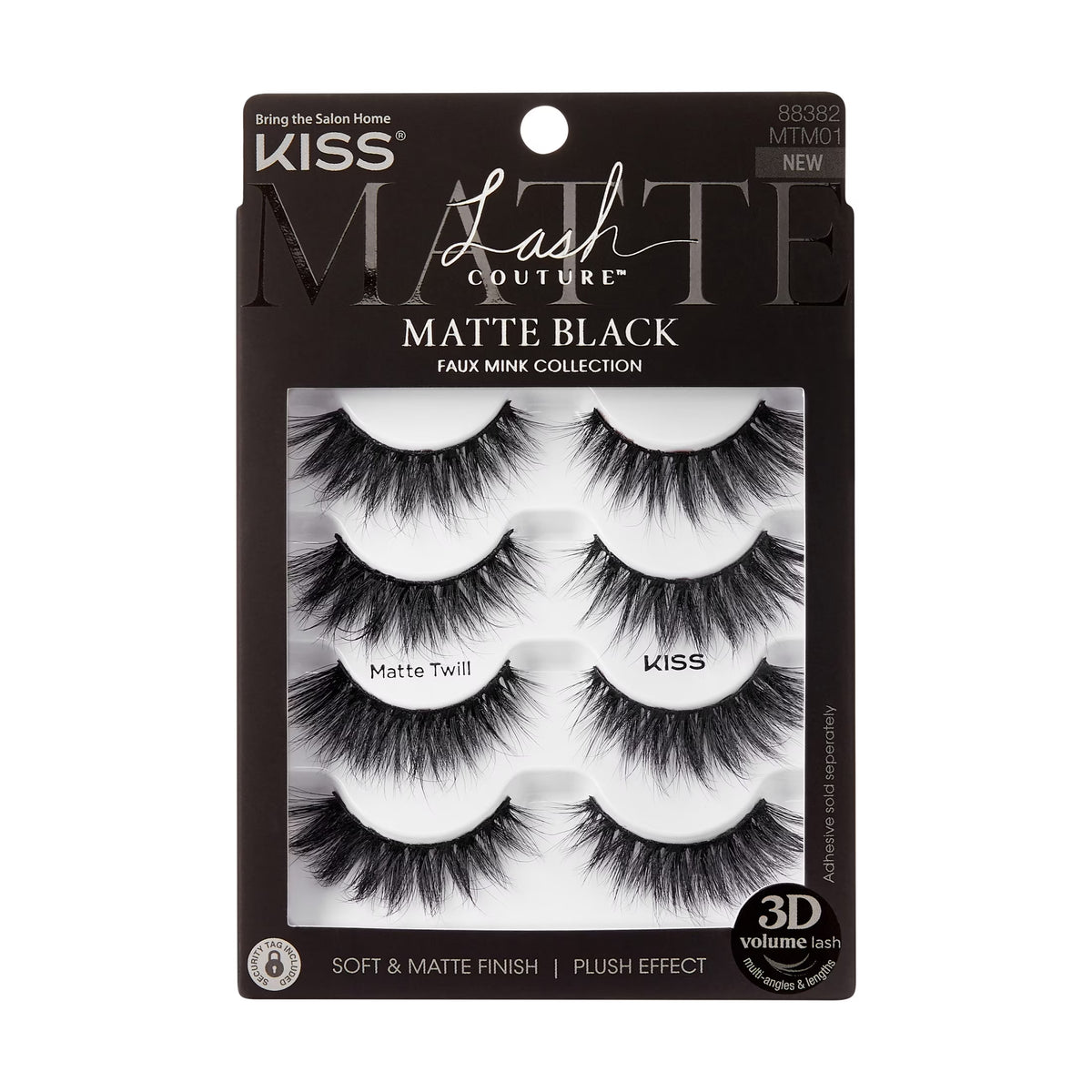 Lash Couture Matte Black Faux Mink False Eyelashes, Strip Lashes, Matte Twill, Black, 4 Pairs