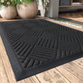 Outdoor Mat Non Slip Doormat 17"X30" Front Door Mat outside Absorbent Rubber Welcome Mat Low Profile Dirt Trapper Indoor Outdoor Doormat Thicken Crosshatch Entryway Rug Floor Mat Black