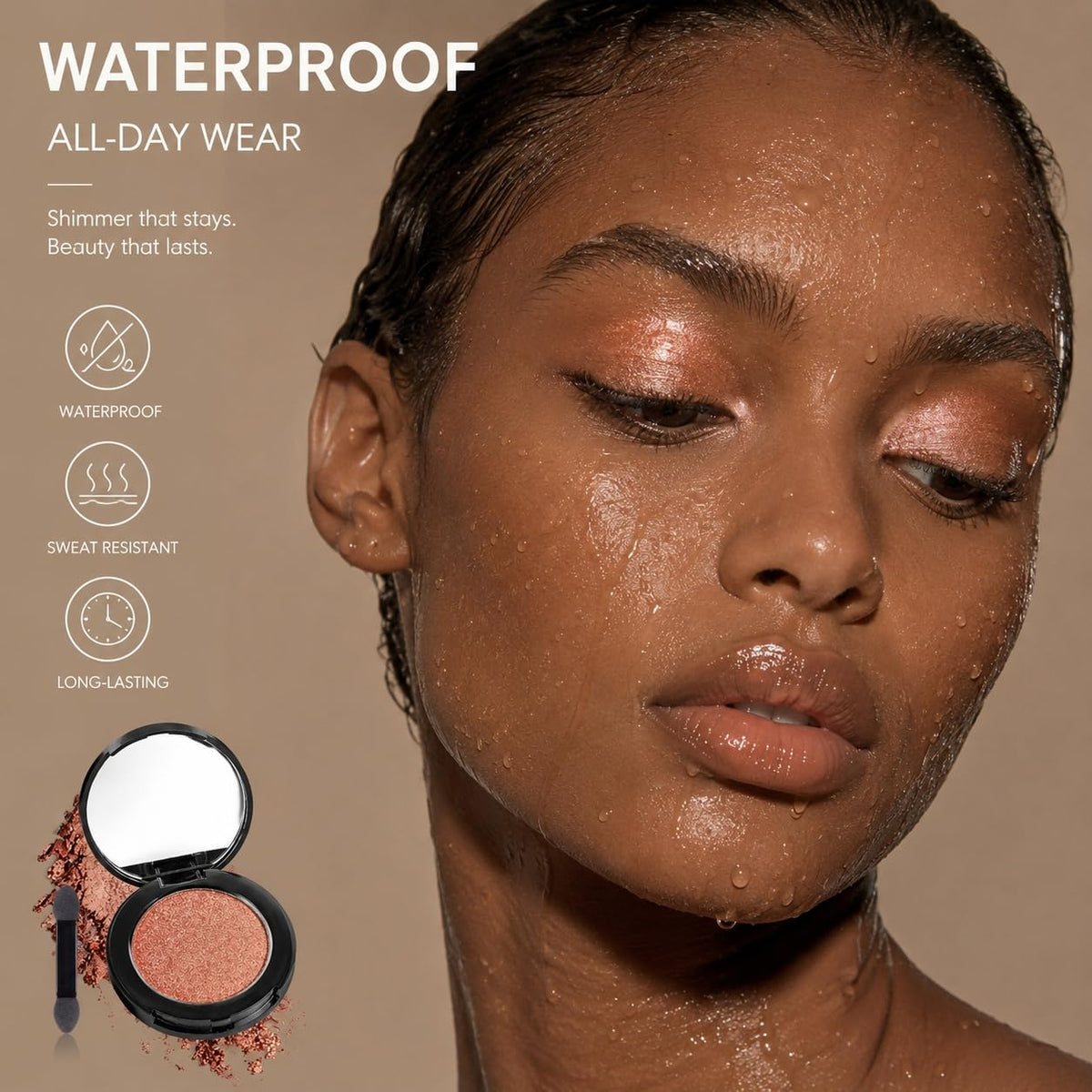 Dusk Champagne Shimmer Eyeshadow with Mirror,Shimmer Sparkly Eye Shadow Palette,Pressed Powder Single Eyeshadow for Women and Girls,Eye Makeup Eyelid Color,High Pigment,Long Wearing,Waterproof