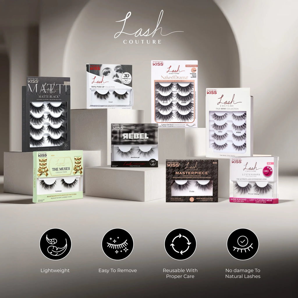 Lash Couture Matte Black Faux Mink False Eyelashes, Strip Lashes, Matte Twill, Black, 4 Pairs