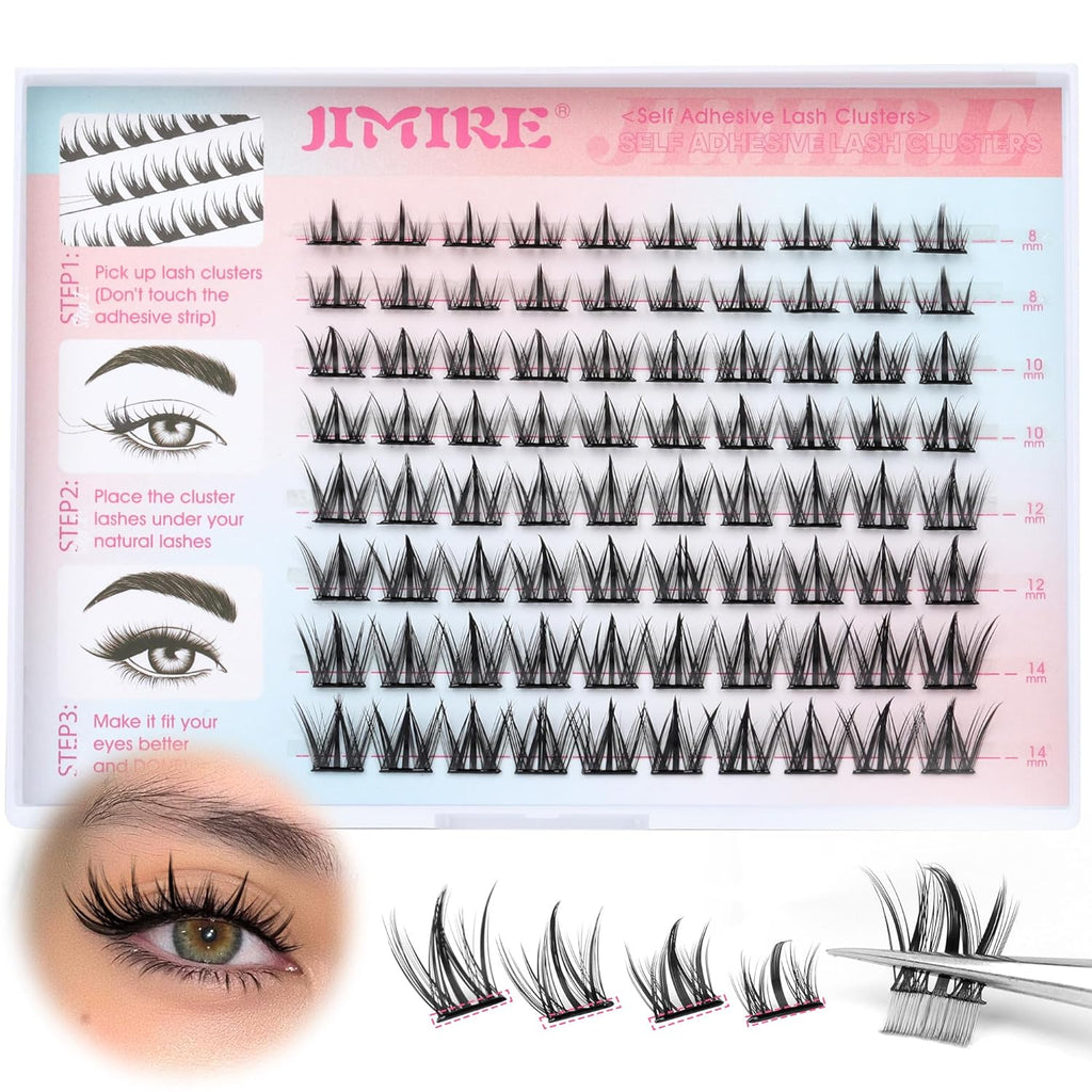 Manga Self Adhesive Eyelashes Natural Look 8-14MM Wispy Pre Glued Eyelashes Clusters Anime Lashes Clusters Wispy Reusable Self Adhesive Lash Clusters with Spiky by