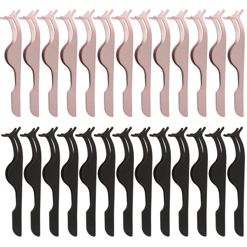 26 Pieces False Eyelashes Applicator Tool -  Professional Falses Eyelash Extension Stainless Steel Clip Remover Tweezers for Lashes Application and Removal Supplies (Gold-Black)