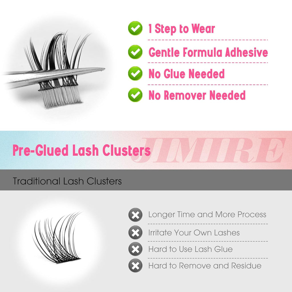 Manga Self Adhesive Eyelashes Natural Look 8-14MM Wispy Pre Glued Eyelashes Clusters Anime Lashes Clusters Wispy Reusable Self Adhesive Lash Clusters with Spiky by
