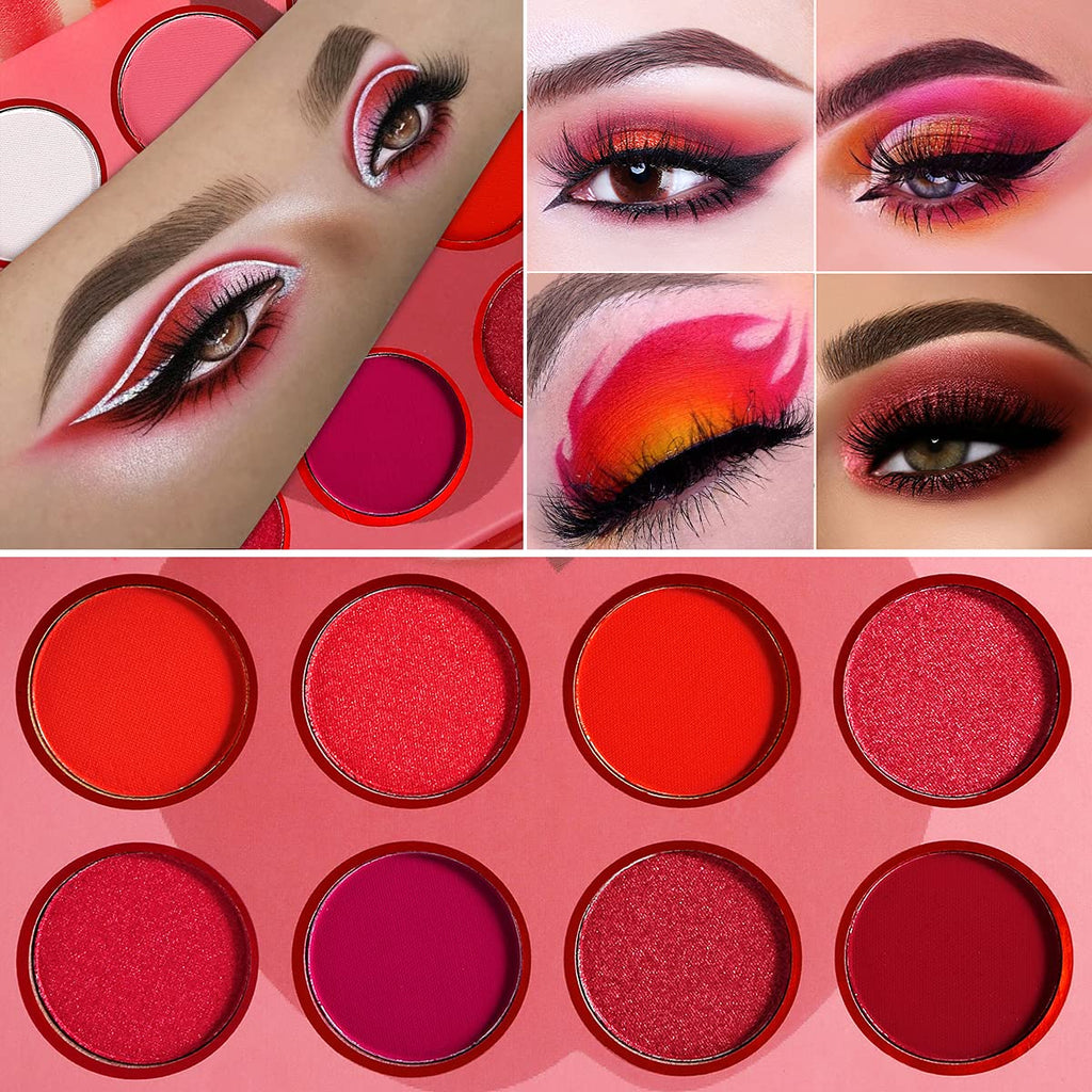 Red Eyeshadow Palette Makeup, Ultra Pigmented and Blending Bright Dark Hot True Red Black Eye Shade 12 Color, Cruelty Free Velvet Matte Shimmer Warm Fall Sunset Pink Goth Red Eye Shadow Pallet