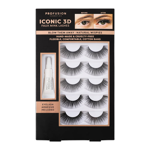 (2 Pack)  Cosmetics Iconic 3D Faux Mink Black Eyelashes 5 Pair- Blow Them