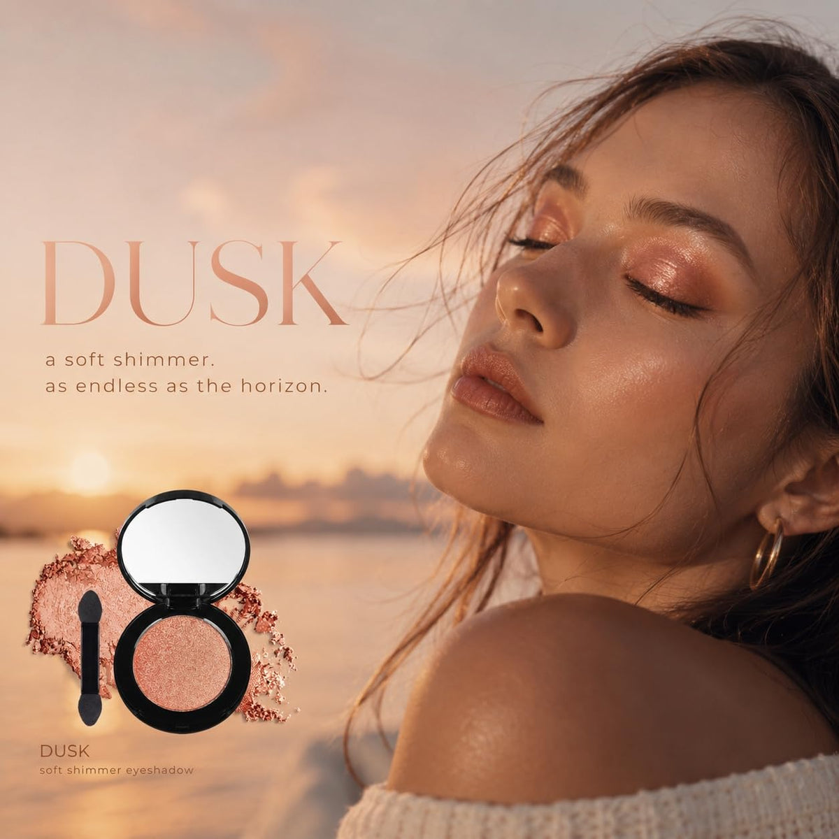 Dusk Champagne Shimmer Eyeshadow with Mirror,Shimmer Sparkly Eye Shadow Palette,Pressed Powder Single Eyeshadow for Women and Girls,Eye Makeup Eyelid Color,High Pigment,Long Wearing,Waterproof