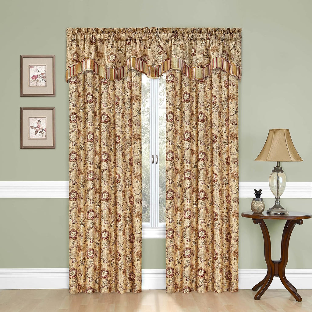 Traditions Navarra Farmhouse Scalloped Rod Pocket Valance for Windows in Bedroom, Kitchen, or Living Room, 52" X 16", Antique