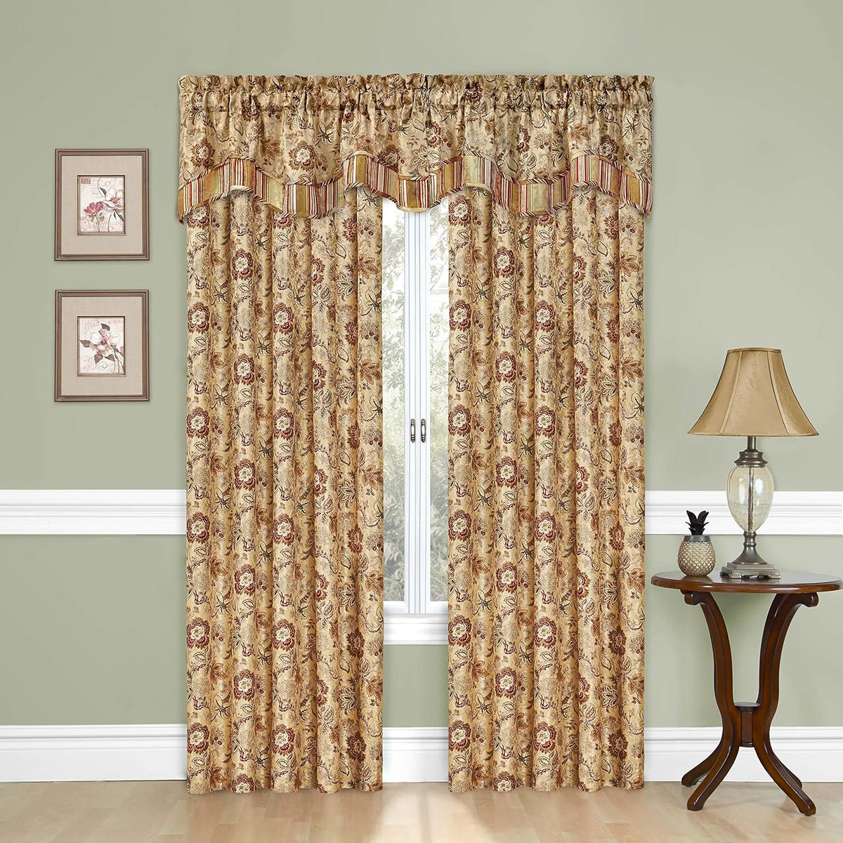 Traditions Navarra Farmhouse Scalloped Rod Pocket Valance for Windows in Bedroom, Kitchen, or Living Room, 52" X 16", Antique