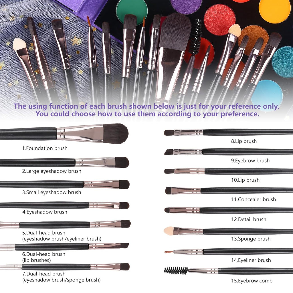 Eyeshadow Palette with 15Pcs Brushes Makeup Set, Pigmented 86 Colors Make up Sets Valentine'S Day Gift, Matte Shimmer Glitter Eye Shadow Pallet Highlighter Contour Blush Powder Brush Beauty Kit