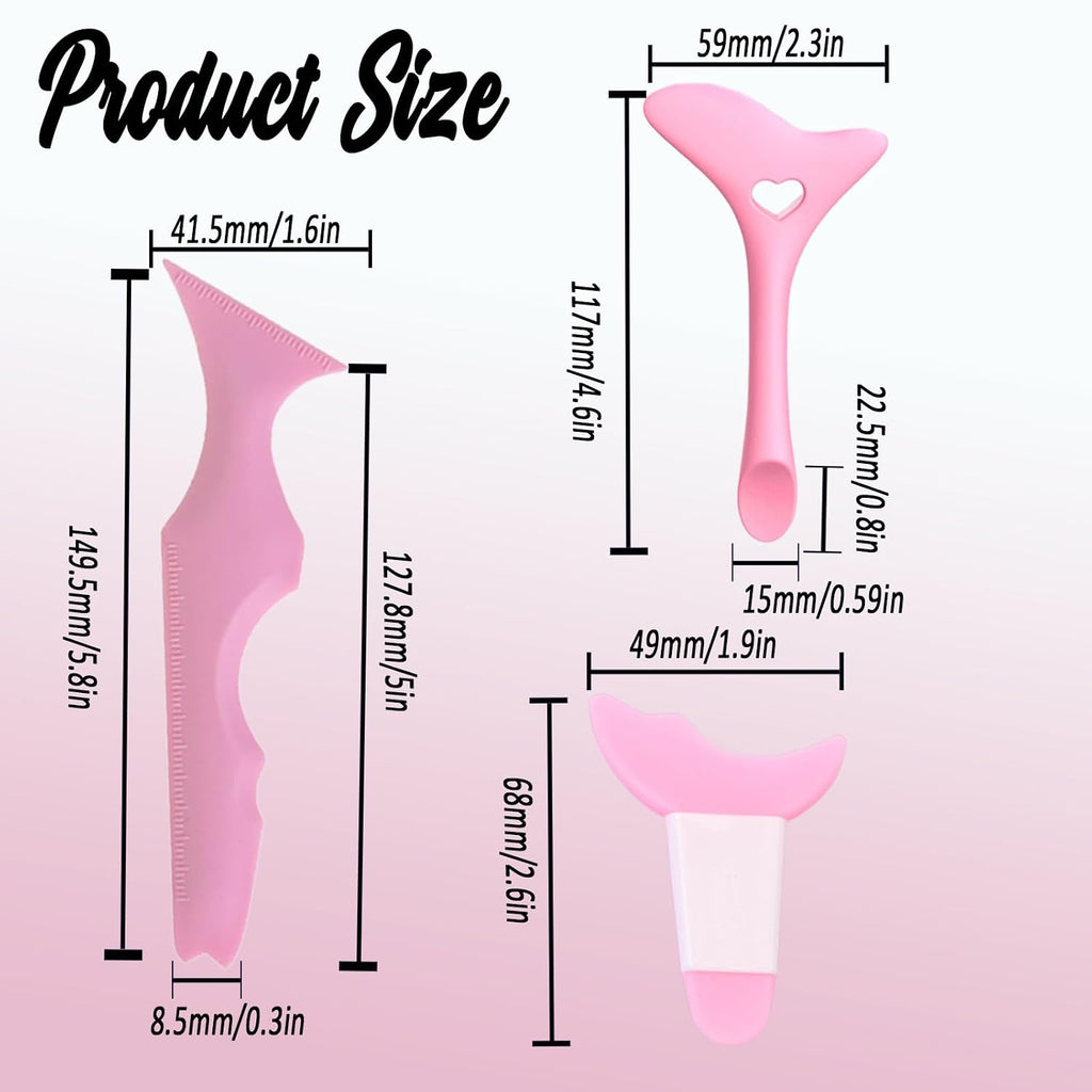 3PCS Eyeliner Stencils Mascara Shield Silicone Eyeliner Applicator Tool Multifunctional Makeup Tool Eyeshadow Lipstick Mascara Eyeliner Guide Wing Eyeliner Tool for Beginners(Pink)