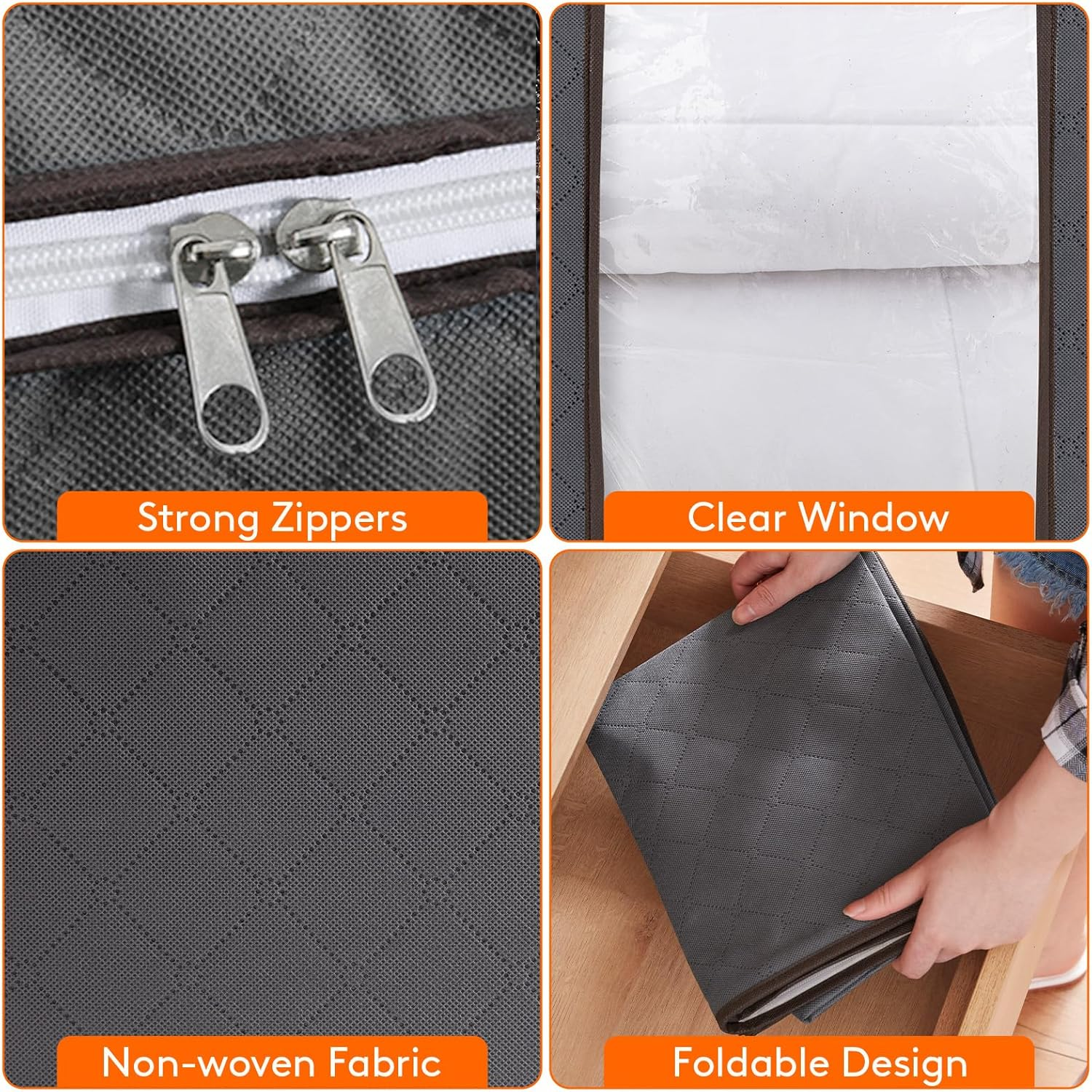 3 Pack 100L Clothes Storage Bins with Lids, Zippers, and Reinforced Handles.