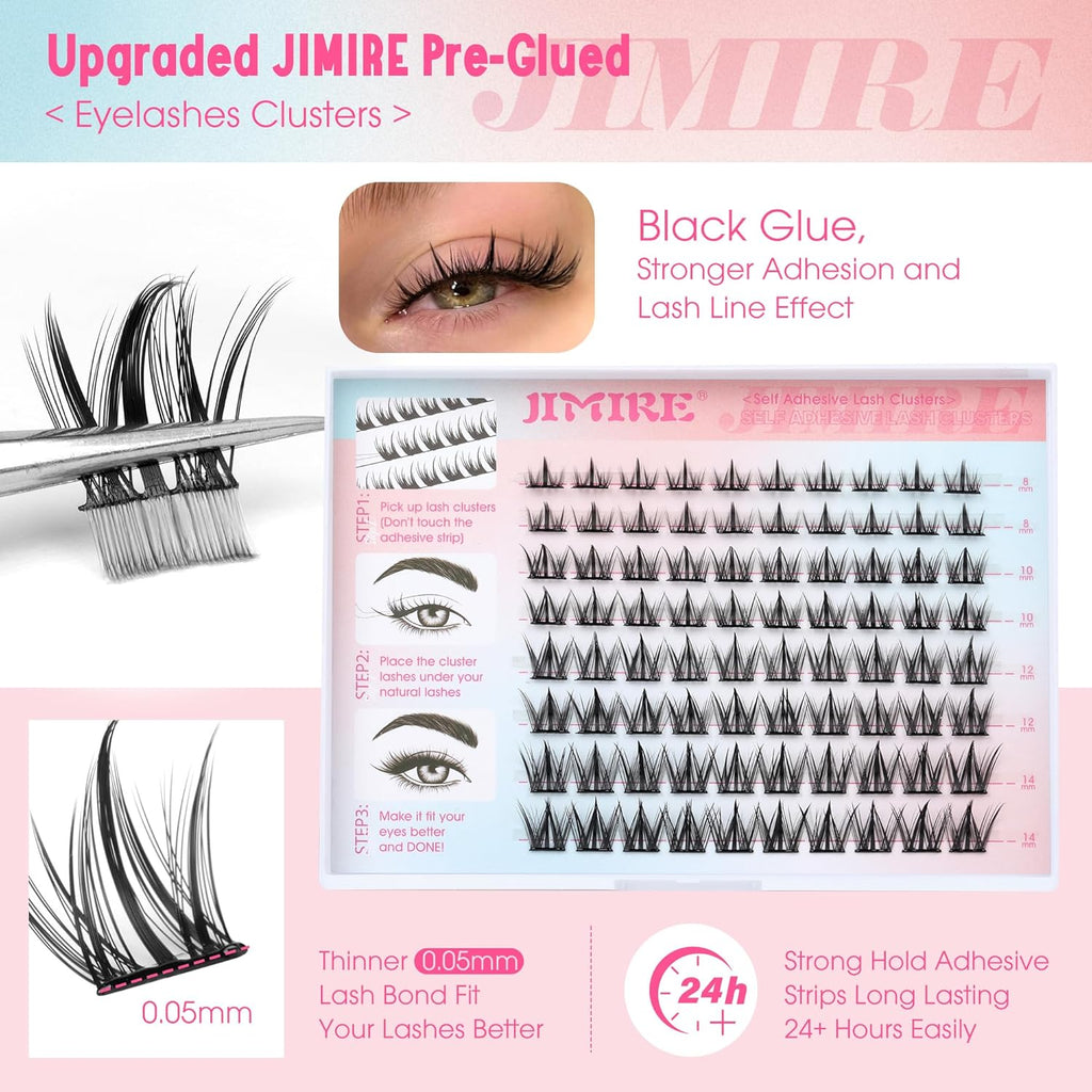 Manga Self Adhesive Eyelashes Natural Look 8-14MM Wispy Pre Glued Eyelashes Clusters Anime Lashes Clusters Wispy Reusable Self Adhesive Lash Clusters with Spiky by