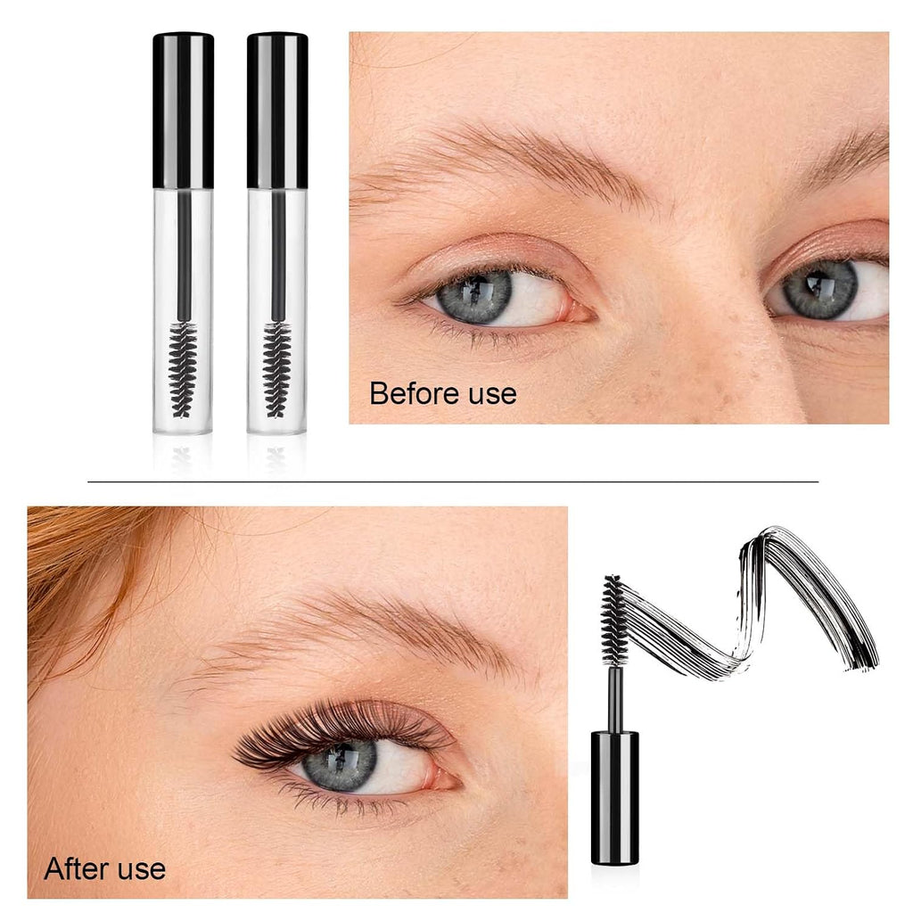 6 Pack 10Ml Empty Mascara Tube with Brush Wand, Clear Mascara Tube, Refillable Eyelash Cream Container DIY Cosmetics Bottle, Empty Eyeliner Tube and Empty Lip Gloss Tubes with Funnel(Black)