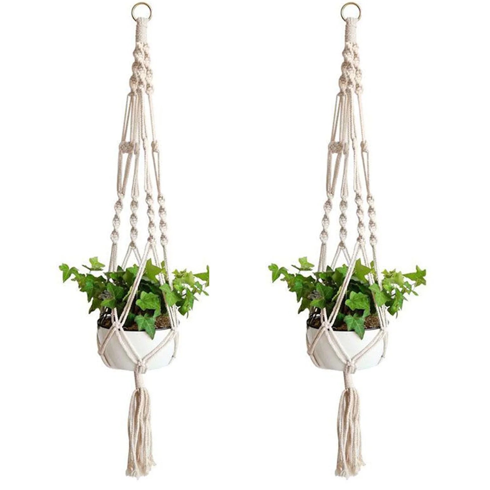 2Pcs Macrame Plant Hangers, Indoor Outdoor Hanging Planter Baskets, Decorative Flower Pot Holders for Succulents Cacti Herbs, Boho Home Decor