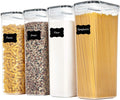 Airtight Food Storage Containers with Lids, 4 PCS 2.8L Pasta Containers for Pantry Organization and Storage, BPA Free Kitchen Canisters for Spaghetti, Flour, Sugar and Noodles, Black