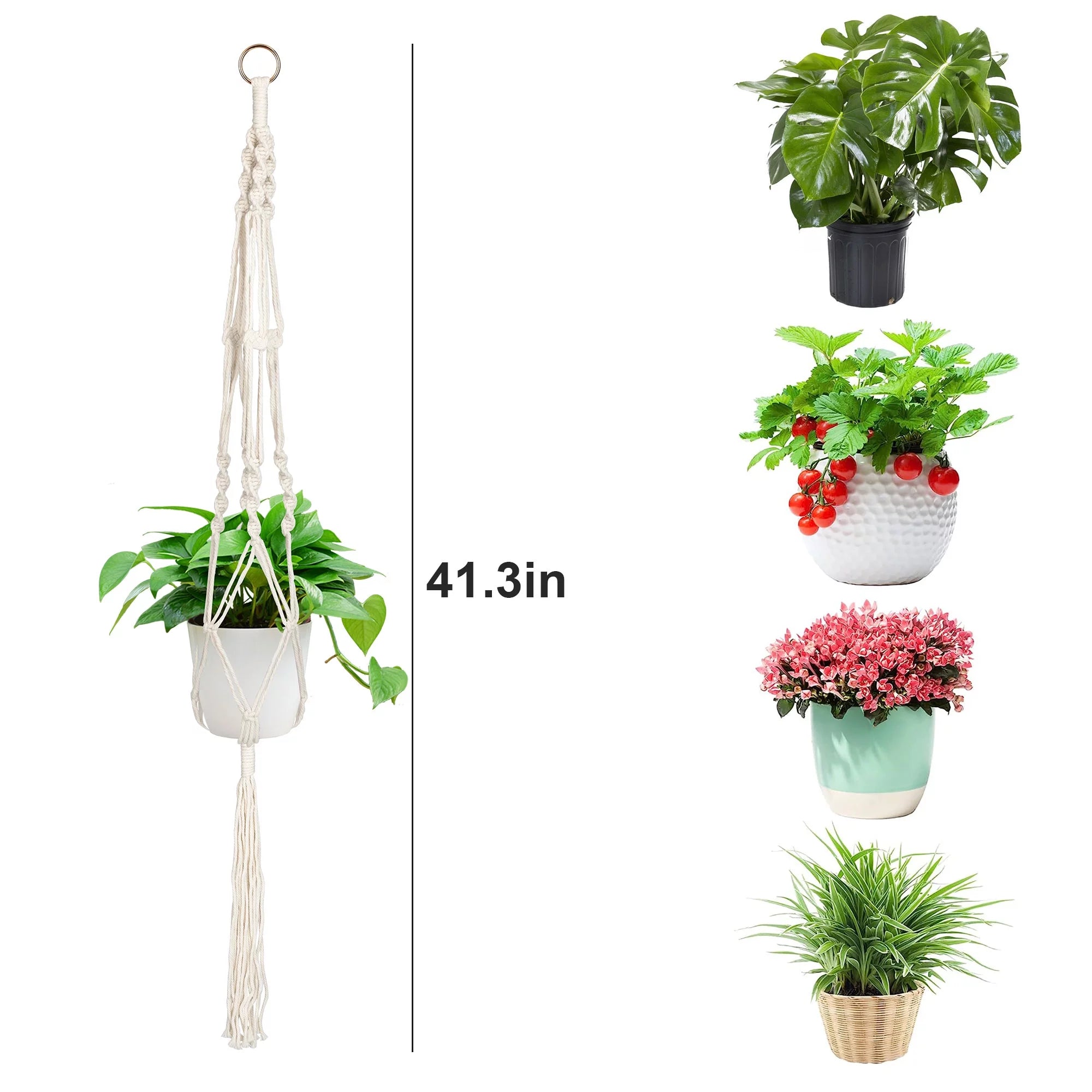 2Pcs Macrame Plant Hangers, Indoor Outdoor Hanging Planter Baskets, Decorative Flower Pot Holders for Succulents Cacti Herbs, Boho Home Decor