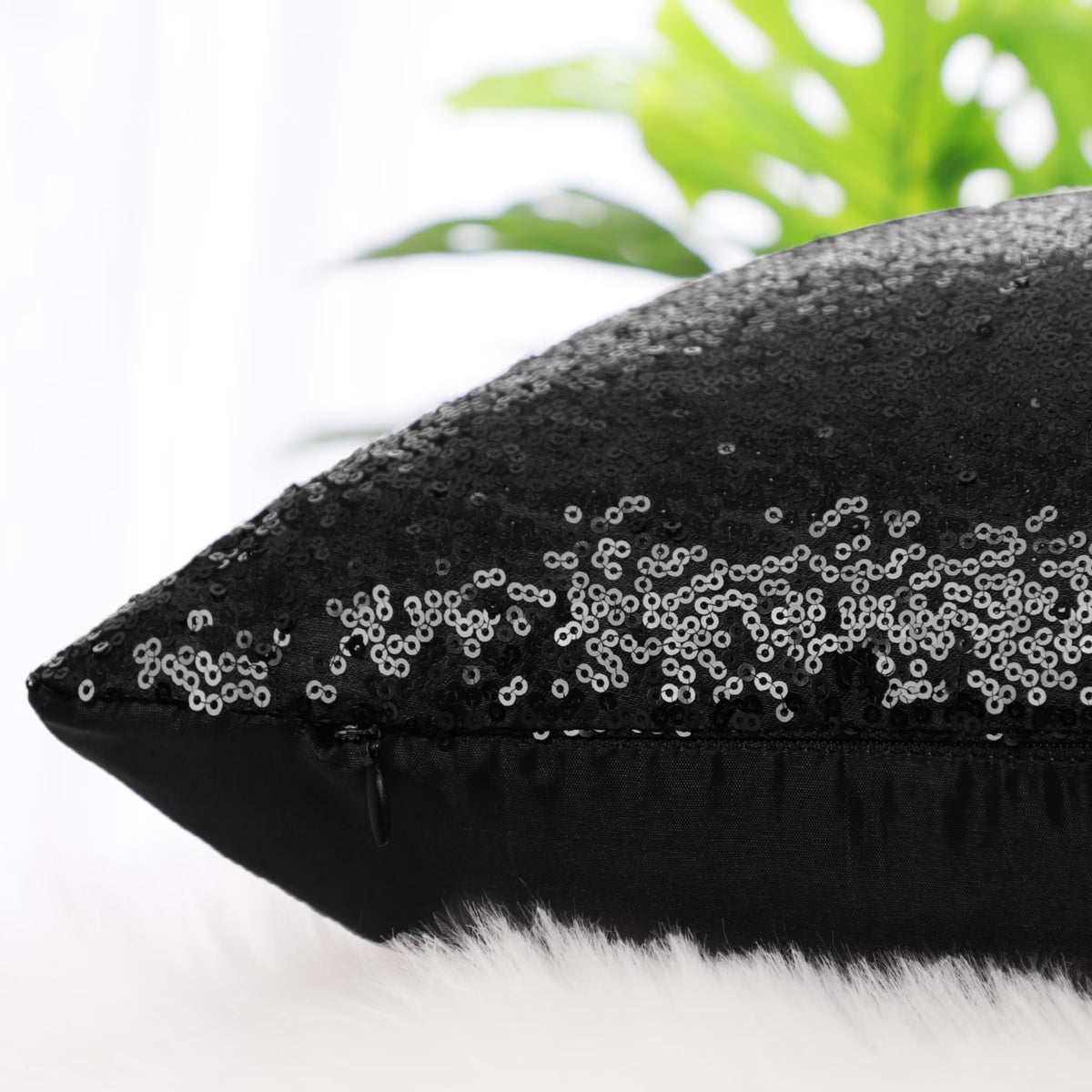 2 Pack Sequins Decorative Throw Pillow Covers 16" X16" Black