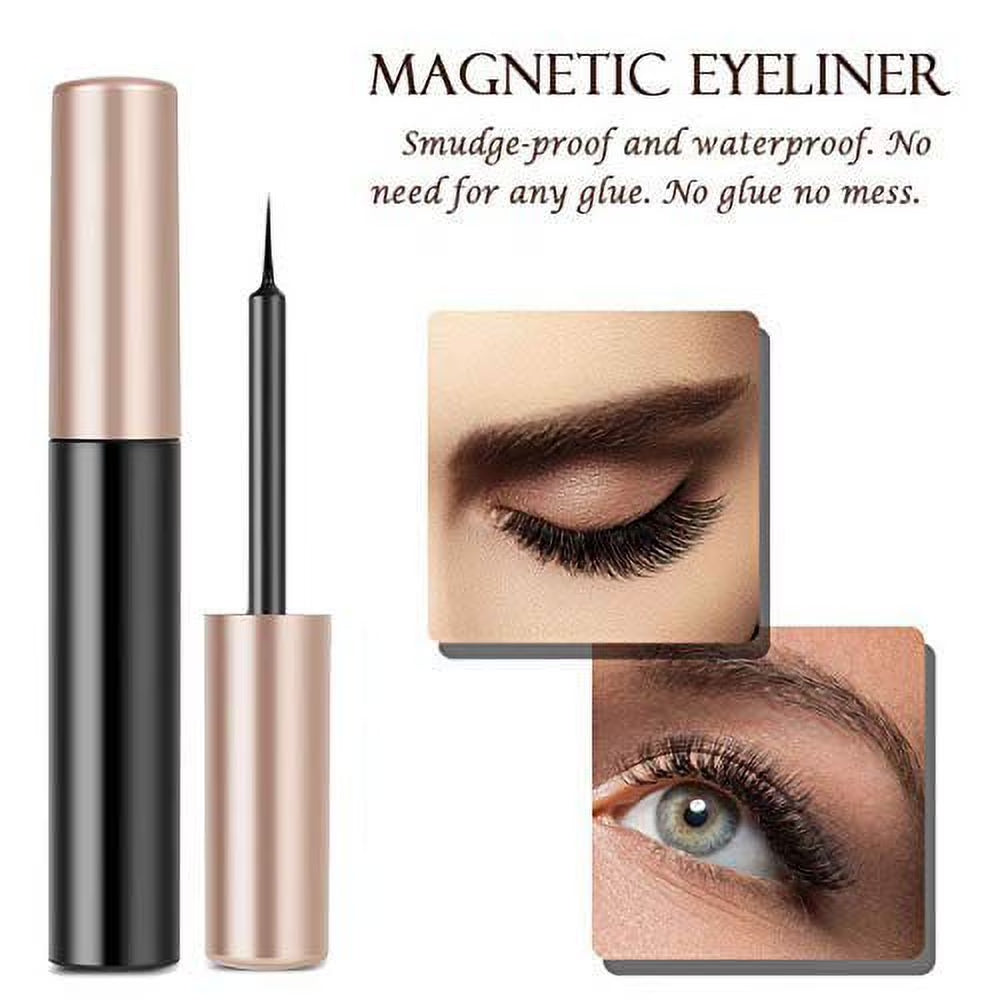 Magnetic Eyelashes with Eyeliner Kit - 10 Pairs 3D 5D Magnetic Eyelashes and 2 Tubes Eyeliner with Tweezers Natural Look, Reusable False Lashes, No Glue Need