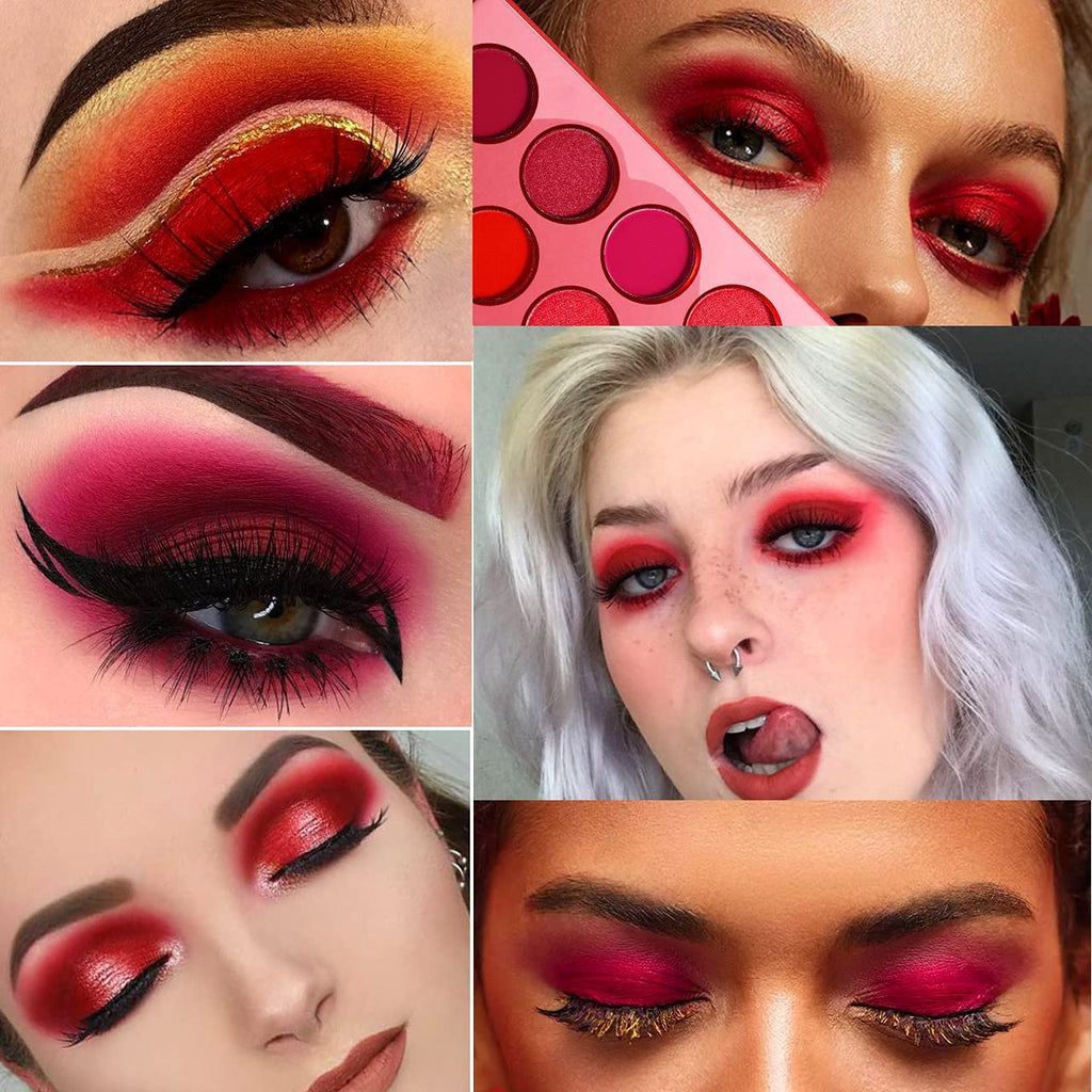 Red Eyeshadow Palette Makeup, Ultra Pigmented and Blending Bright Dark Hot True Red Black Eye Shade 12 Color, Cruelty Free Velvet Matte Shimmer Warm Fall Sunset Pink Goth Red Eye Shadow Pallet