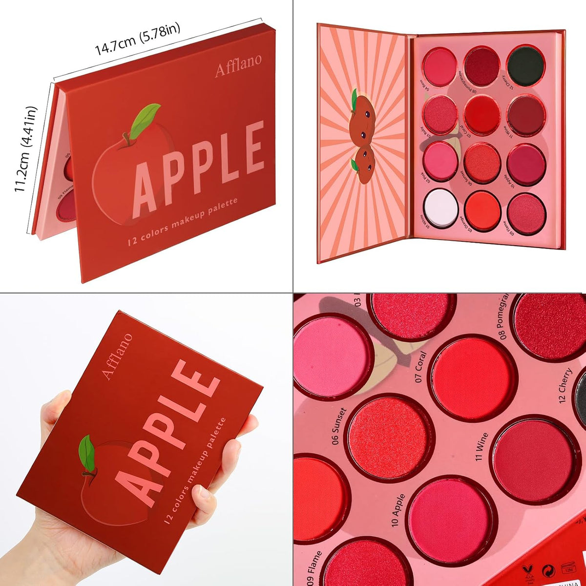 Red Eyeshadow Palette Makeup, Ultra Pigmented and Blending Bright Dark Hot True Red Black Eye Shade 12 Color, Cruelty Free Velvet Matte Shimmer Warm Fall Sunset Pink Goth Red Eye Shadow Pallet