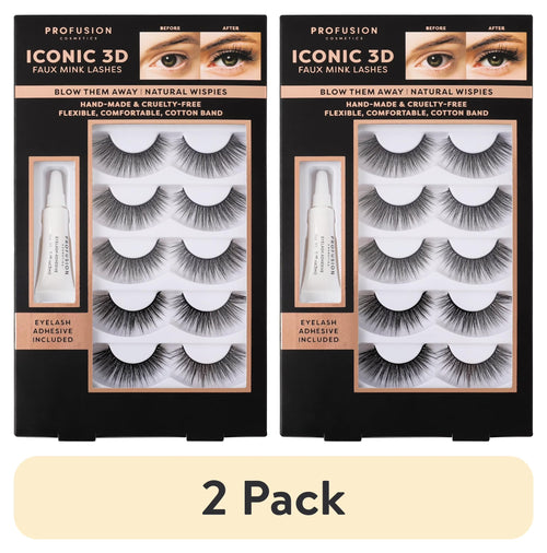 (2 Pack)  Cosmetics Iconic 3D Faux Mink Black Eyelashes 5 Pair- Blow Them