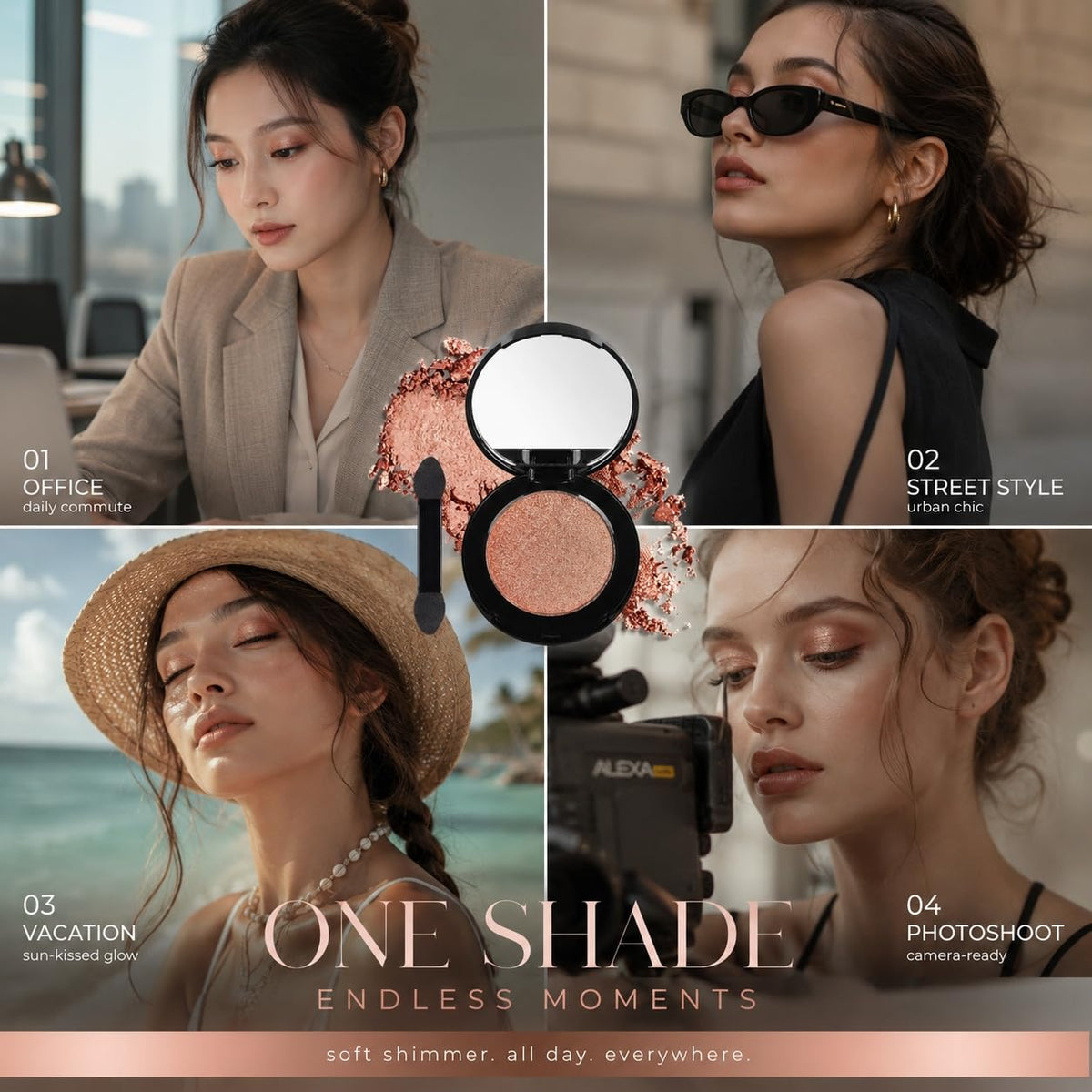 Dusk Champagne Shimmer Eyeshadow with Mirror,Shimmer Sparkly Eye Shadow Palette,Pressed Powder Single Eyeshadow for Women and Girls,Eye Makeup Eyelid Color,High Pigment,Long Wearing,Waterproof