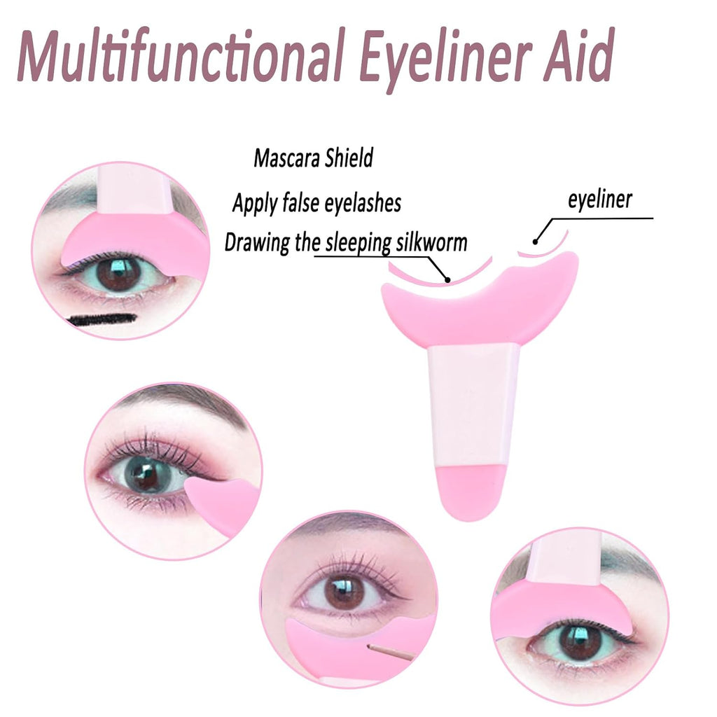 3PCS Eyeliner Stencils Mascara Shield Silicone Eyeliner Applicator Tool Multifunctional Makeup Tool Eyeshadow Lipstick Mascara Eyeliner Guide Wing Eyeliner Tool for Beginners(Pink)