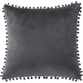 Velvet Pillow Cover with Pompoms for Sofa 1PCS Dark Gray 20X20Inch