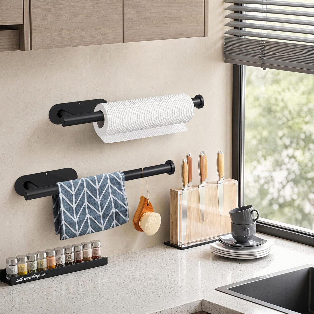 Paper Towel Holder under Cabinet Wall Mount for Kitchen Paper Towel, Self-Adhesive Paper Towel Bar, Paper Towel Rack, Stainless Steel 13 Inch