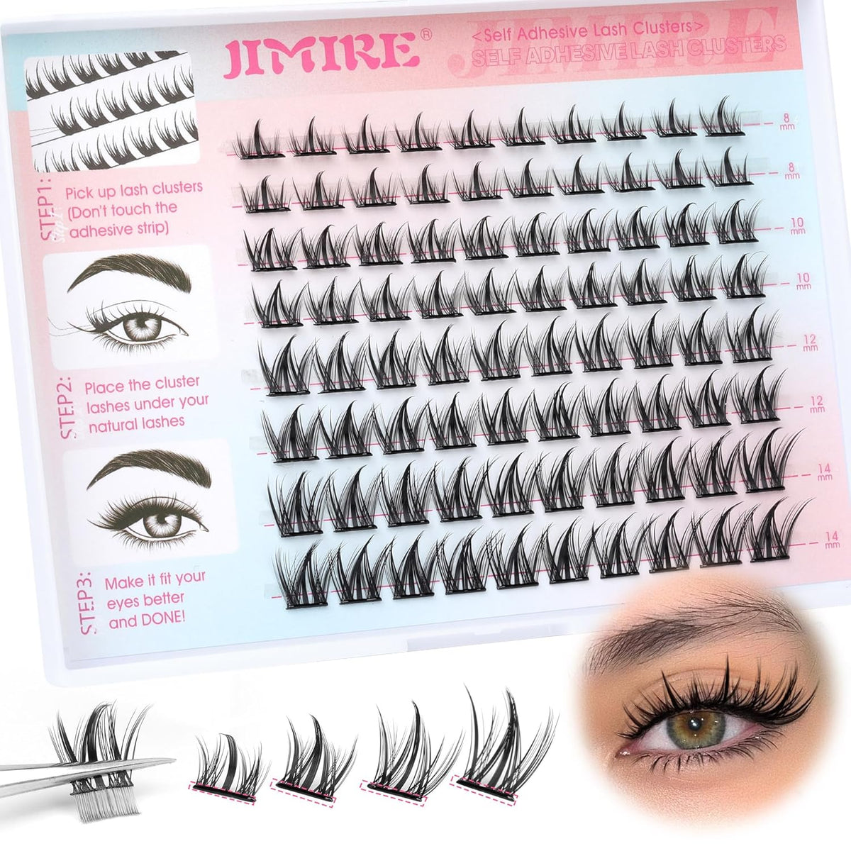 Manga Self Adhesive Eyelashes Natural Look 8-14MM Wispy Pre Glued Eyelashes Clusters Anime Lashes Clusters Wispy Reusable Self Adhesive Lash Clusters with Spiky by