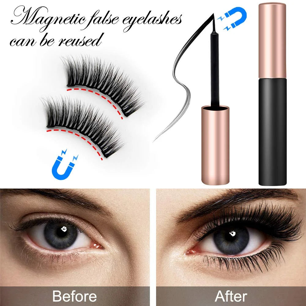 Magnetic Eyelashes with Eyeliner Kit - 10 Pairs 3D 5D Magnetic Eyelashes and 2 Tubes Eyeliner with Tweezers Natural Look, Reusable False Lashes, No Glue Need