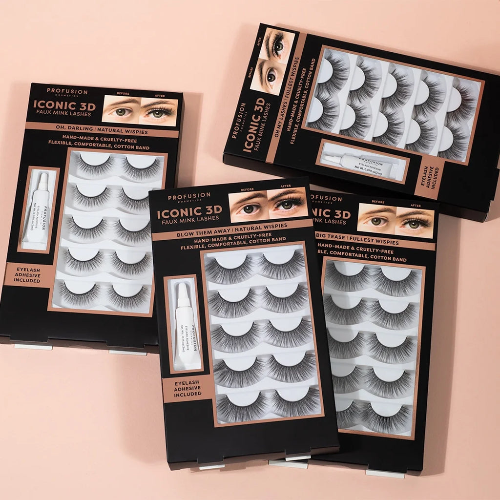 (2 Pack)  Cosmetics Iconic 3D Faux Mink Black Eyelashes 5 Pair- Blow Them