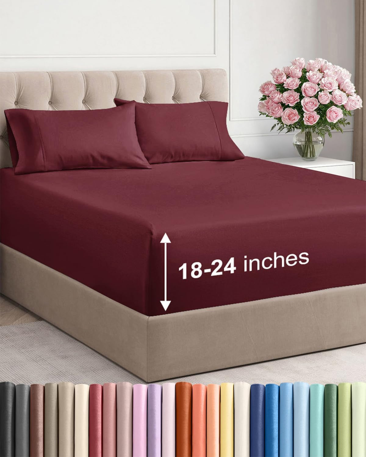 Extra Deep Twin Sheet Set - 4 Piece Breathable and Cooling Sheets - Hotel Luxury Bedding for Women, Men, Kids & Teens - Easy & Secure Fit - Soft, Wrinkle Free and Comfy - Extra Deep Pockets - Burgundy