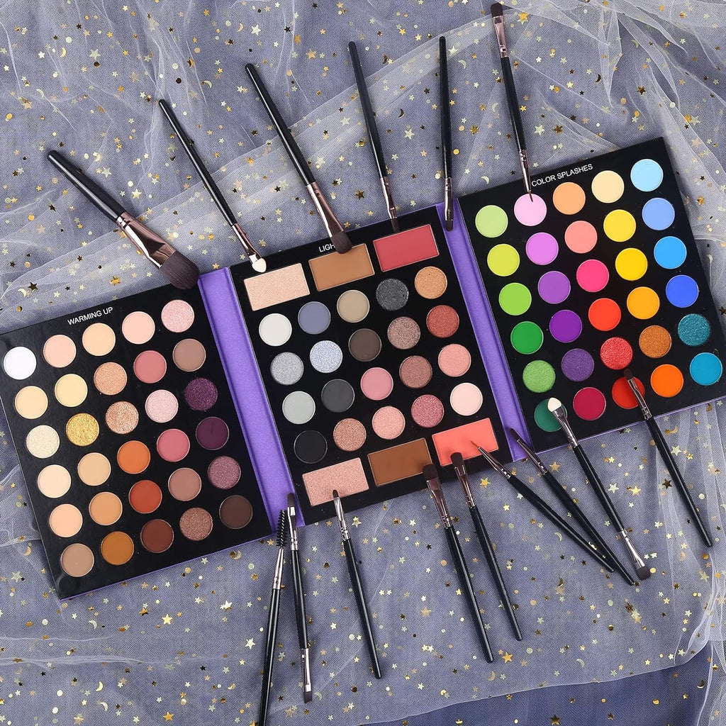 Eyeshadow Palette with 15Pcs Brushes Makeup Set, Pigmented 86 Colors Make up Sets Valentine'S Day Gift, Matte Shimmer Glitter Eye Shadow Pallet Highlighter Contour Blush Powder Brush Beauty Kit