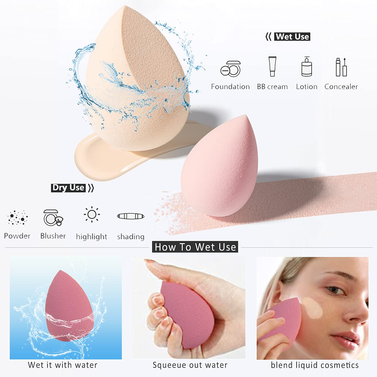 Makeup Sponges Set - Beauty Sponges Blending Blenders with 1 Holder and Egg Case, Flawless for Cream, Powder and Liquid (Pink, 4Pcs+1Holder+ Case)