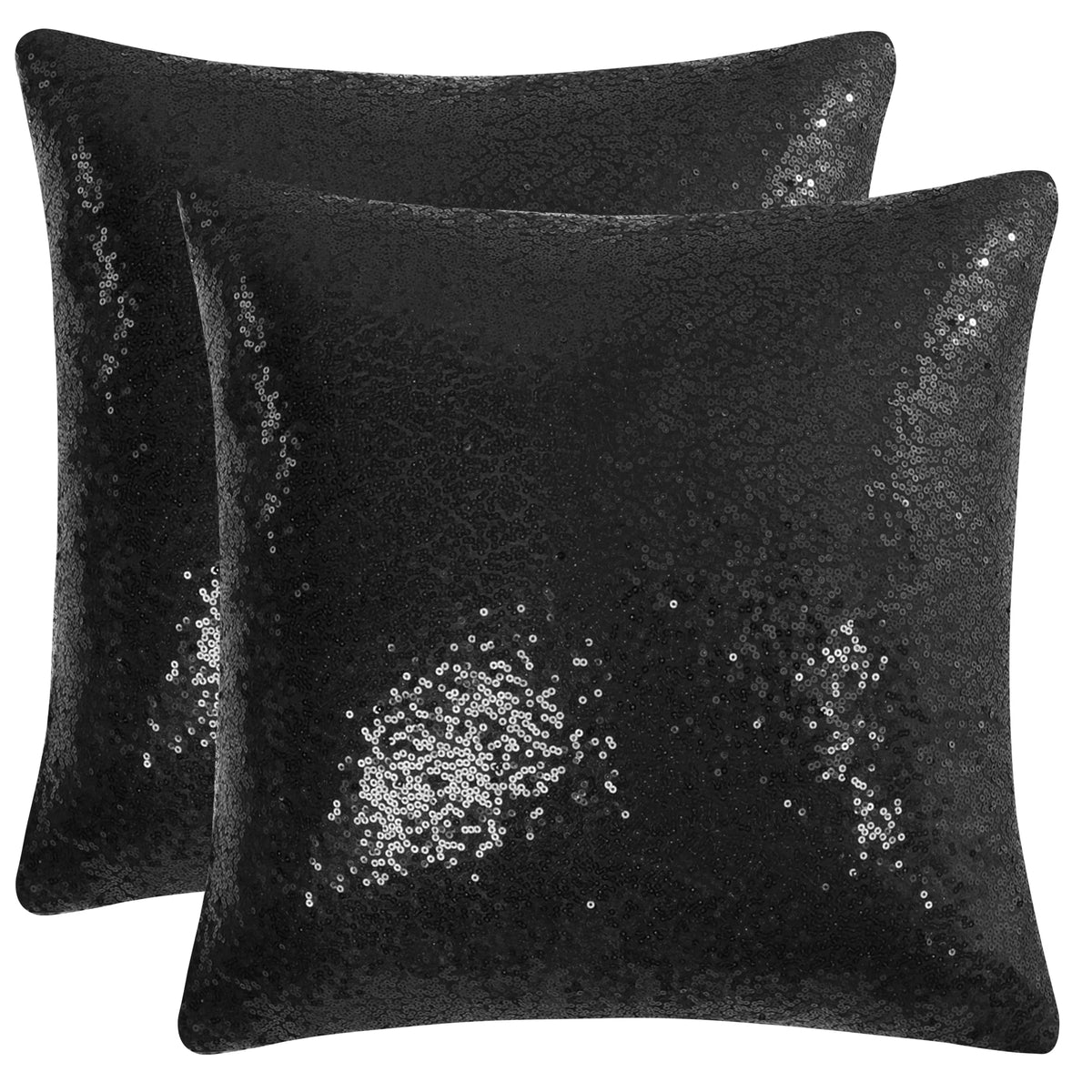 2 Pack Sequins Decorative Throw Pillow Covers 16" X16" Black
