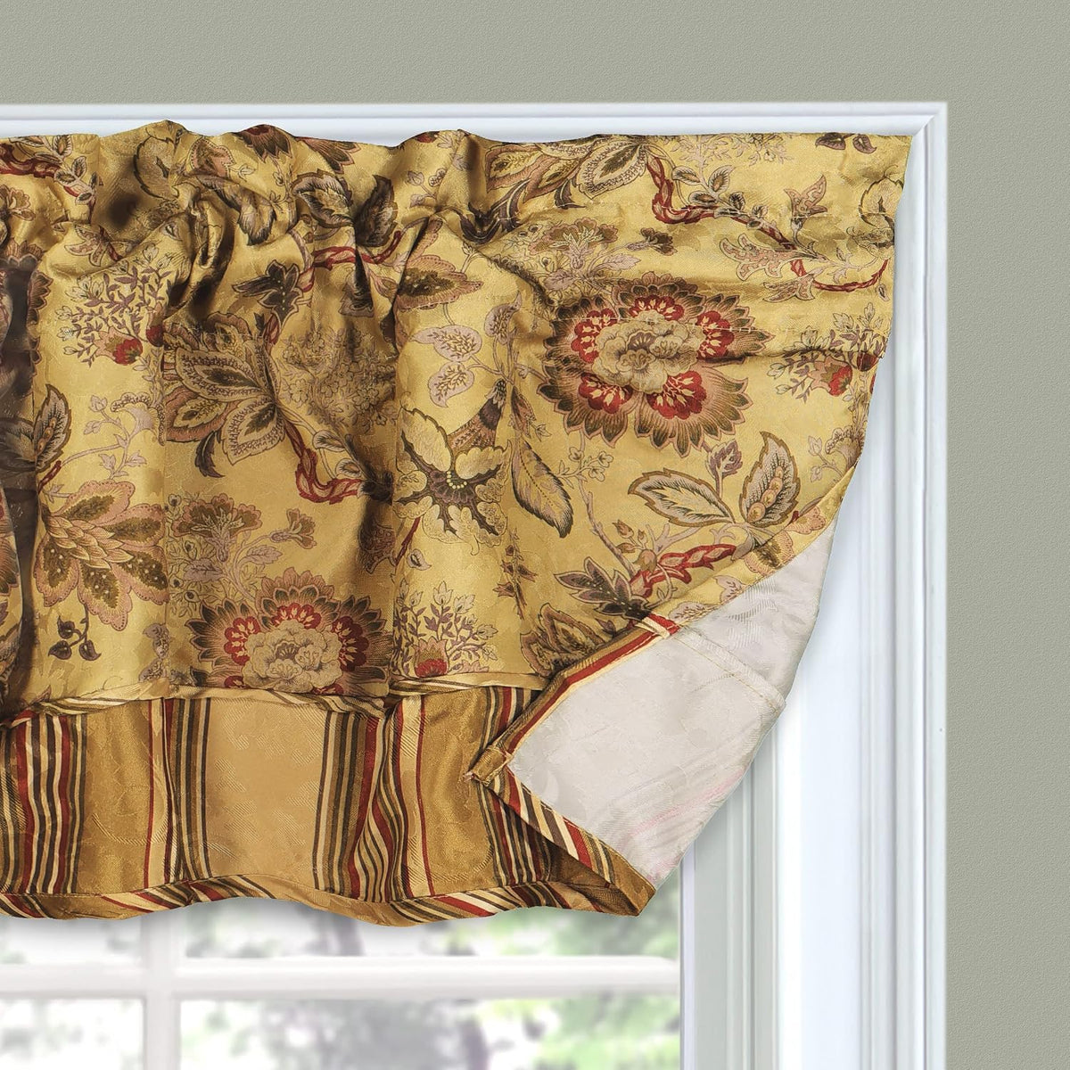 Traditions Navarra Farmhouse Scalloped Rod Pocket Valance for Windows in Bedroom, Kitchen, or Living Room, 52" X 16", Antique