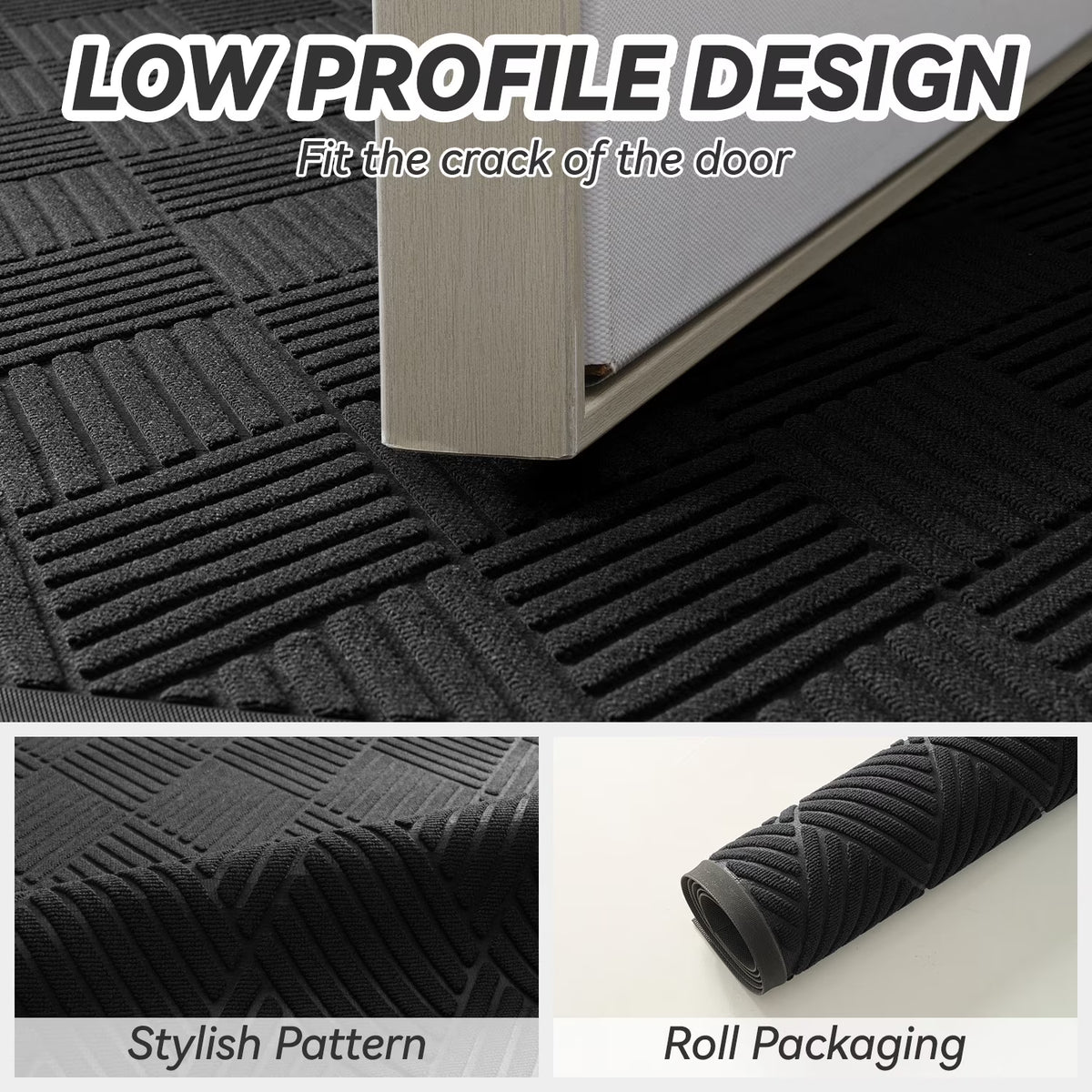 Outdoor Mat Non Slip Doormat 17"X30" Front Door Mat outside Absorbent Rubber Welcome Mat Low Profile Dirt Trapper Indoor Outdoor Doormat Thicken Crosshatch Entryway Rug Floor Mat Black