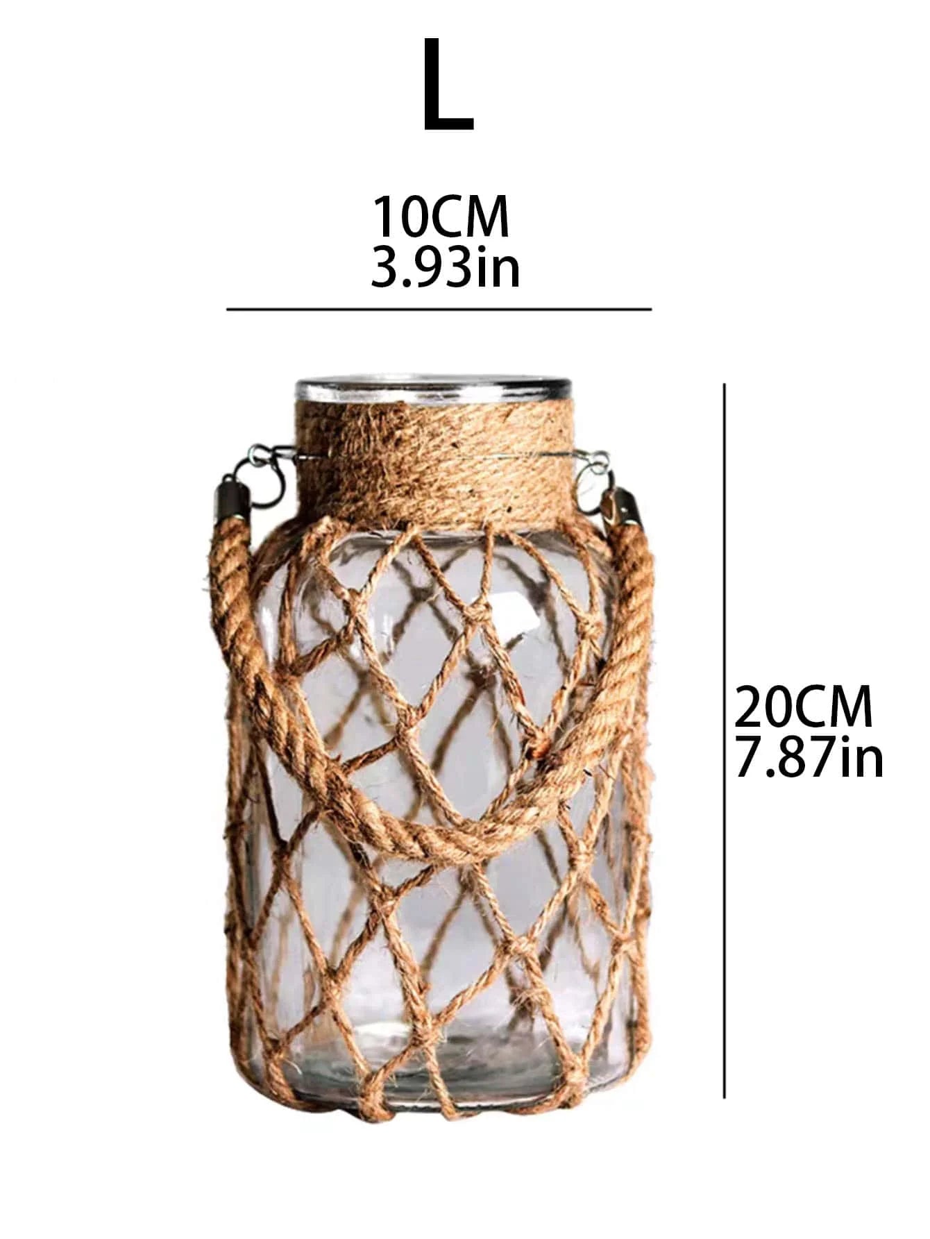 Rustic Hanging Glass Vase with Hemp Rope Net 