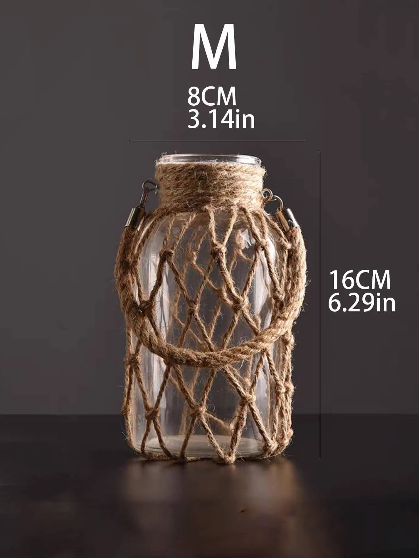 Rustic Hanging Glass Vase with Hemp Rope Net 