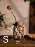 Rustic Hanging Glass Vase with Hemp Rope Net 