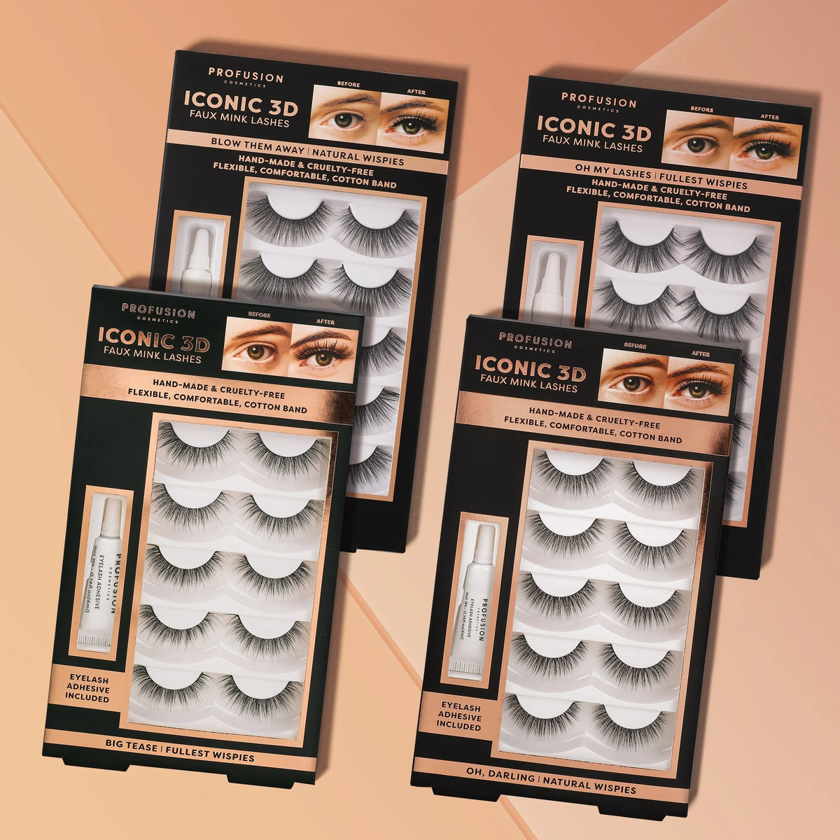 (2 Pack)  Cosmetics Iconic 3D Faux Mink Black Eyelashes 5 Pair- Blow Them