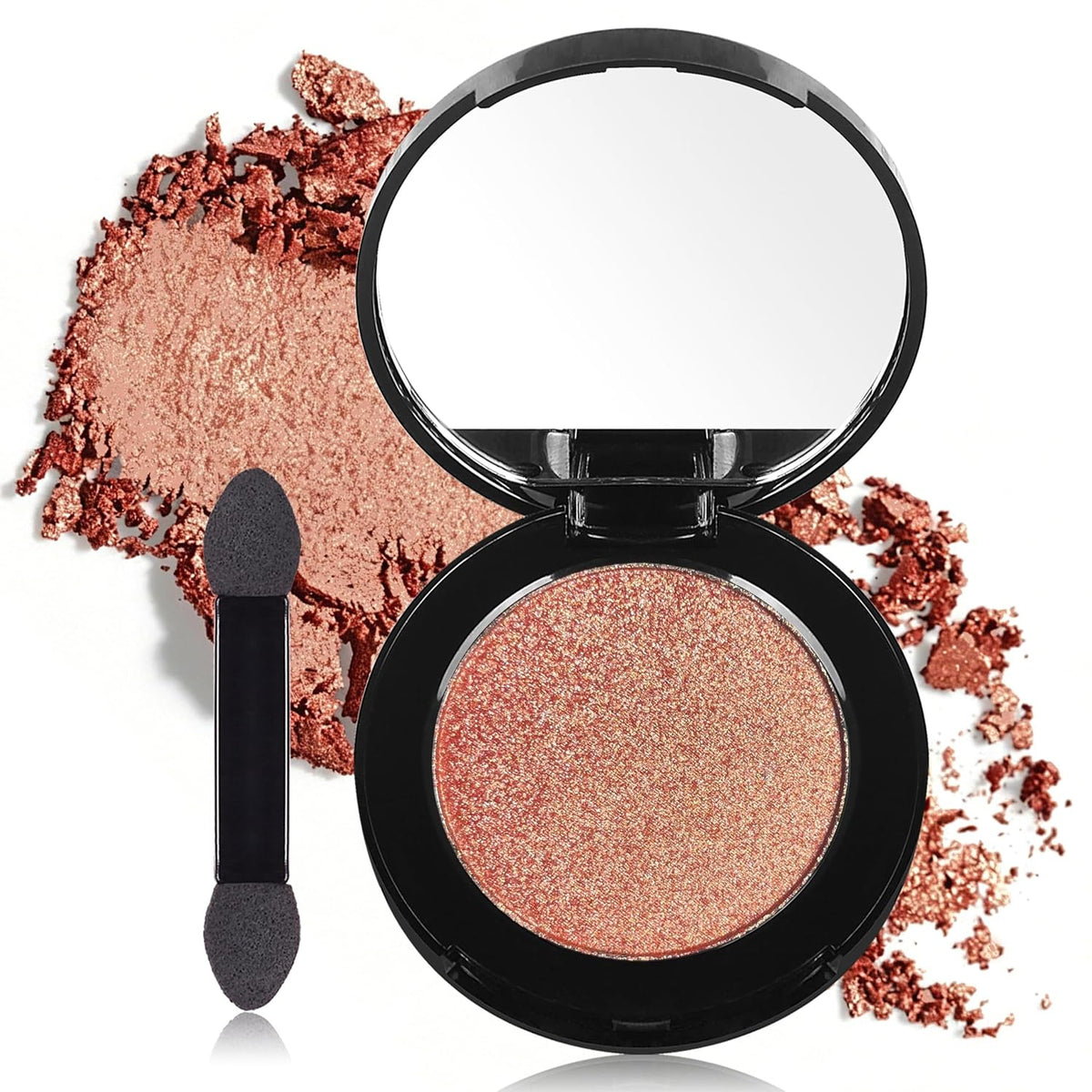 Dusk Champagne Shimmer Eyeshadow with Mirror,Shimmer Sparkly Eye Shadow Palette,Pressed Powder Single Eyeshadow for Women and Girls,Eye Makeup Eyelid Color,High Pigment,Long Wearing,Waterproof