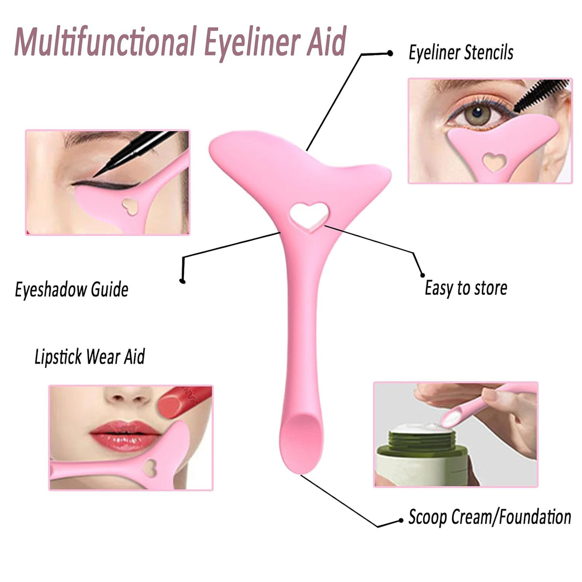 3PCS Eyeliner Stencils Mascara Shield Silicone Eyeliner Applicator Tool Multifunctional Makeup Tool Eyeshadow Lipstick Mascara Eyeliner Guide Wing Eyeliner Tool for Beginners(Pink)