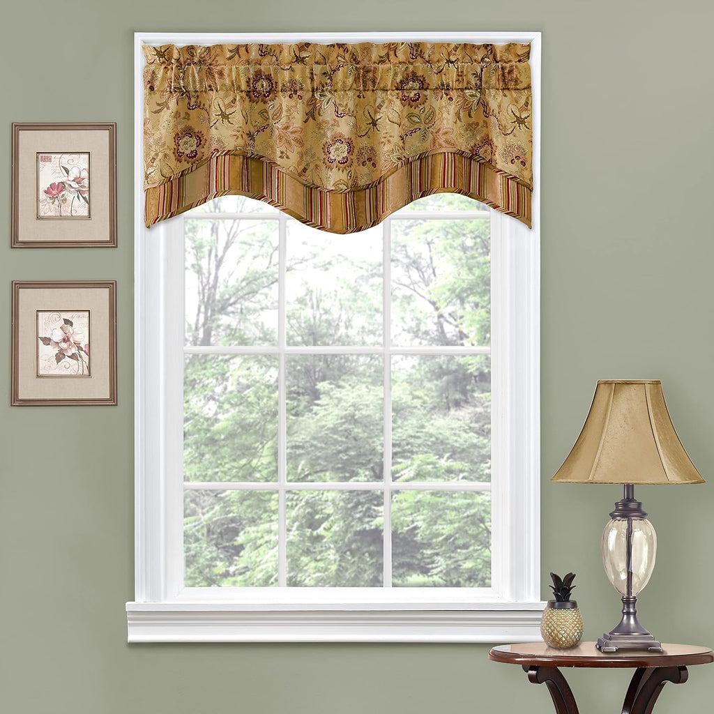 Traditions Navarra Farmhouse Scalloped Rod Pocket Valance for Windows in Bedroom, Kitchen, or Living Room, 52" X 16", Antique