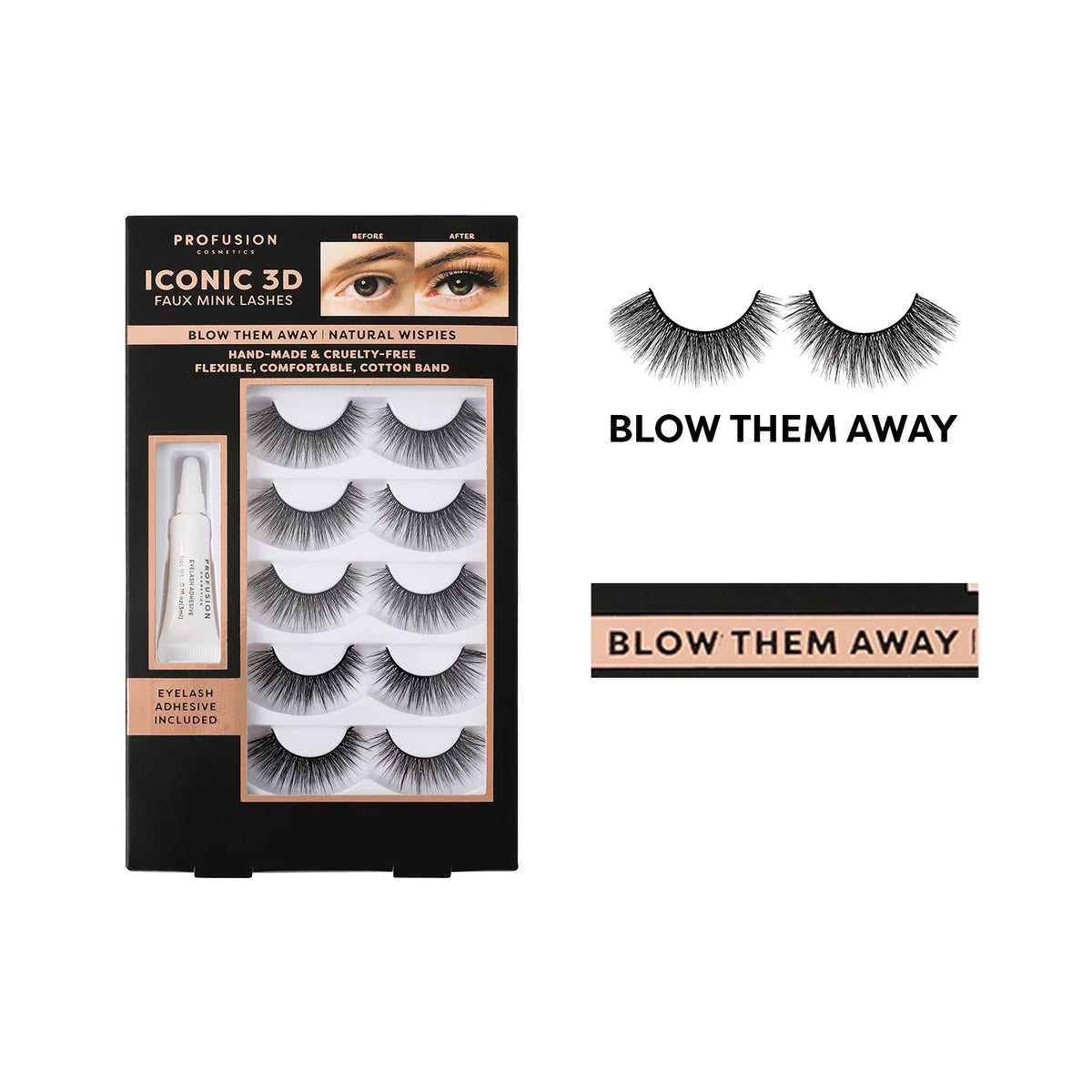 (2 Pack)  Cosmetics Iconic 3D Faux Mink Black Eyelashes 5 Pair- Blow Them