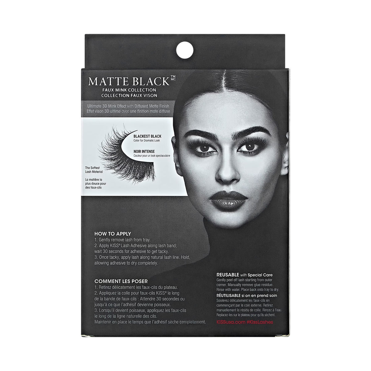 Lash Couture Matte Black Faux Mink False Eyelashes, Strip Lashes, Matte Twill, Black, 4 Pairs
