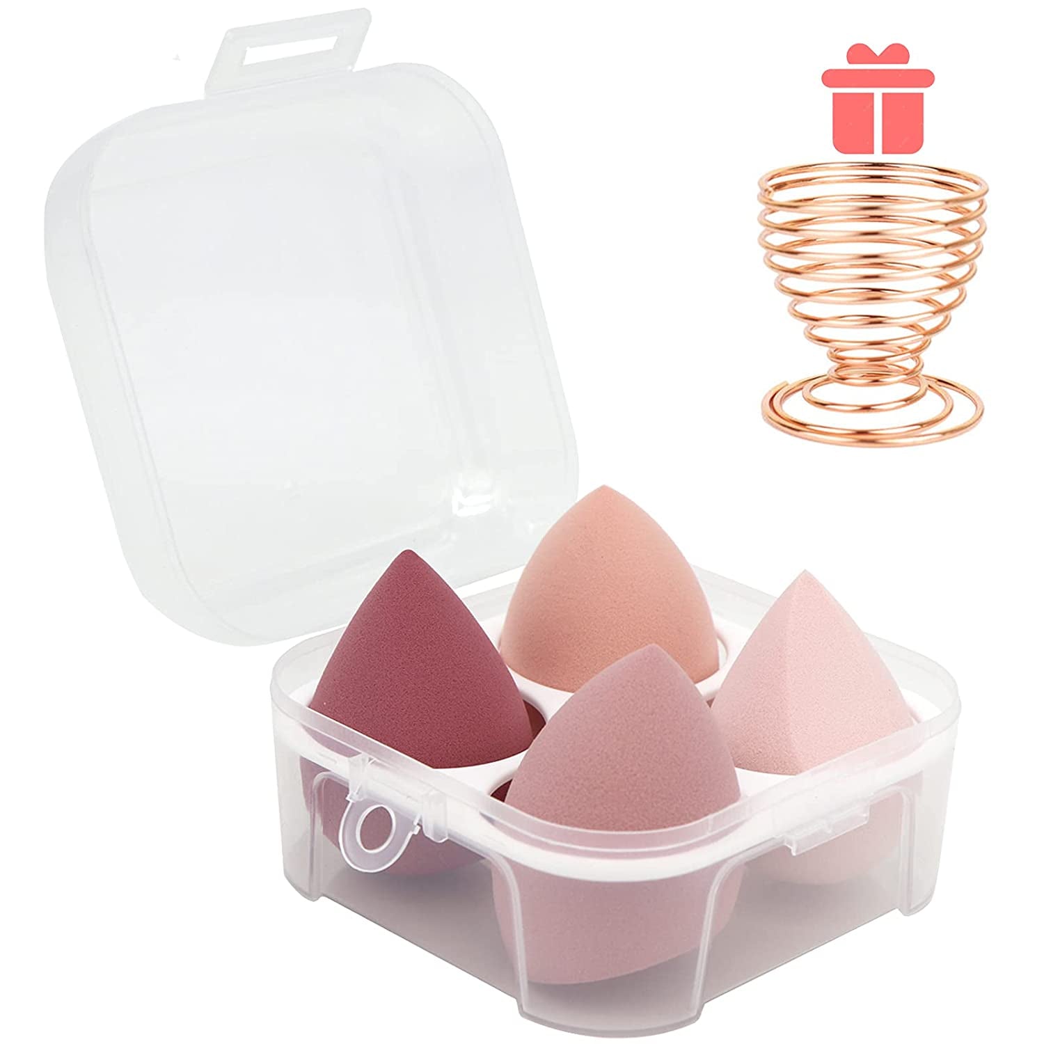 Makeup Sponges Set - Beauty Sponges Blending Blenders with 1 Holder and Egg Case, Flawless for Cream, Powder and Liquid (Pink, 4Pcs+1Holder+ Case)