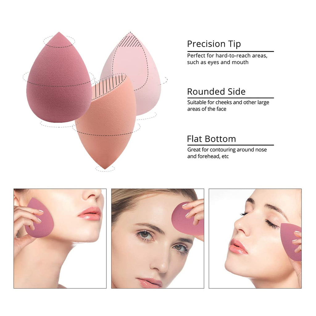 Makeup Sponges Set - Beauty Sponges Blending Blenders with 1 Holder and Egg Case, Flawless for Cream, Powder and Liquid (Pink, 4Pcs+1Holder+ Case)
