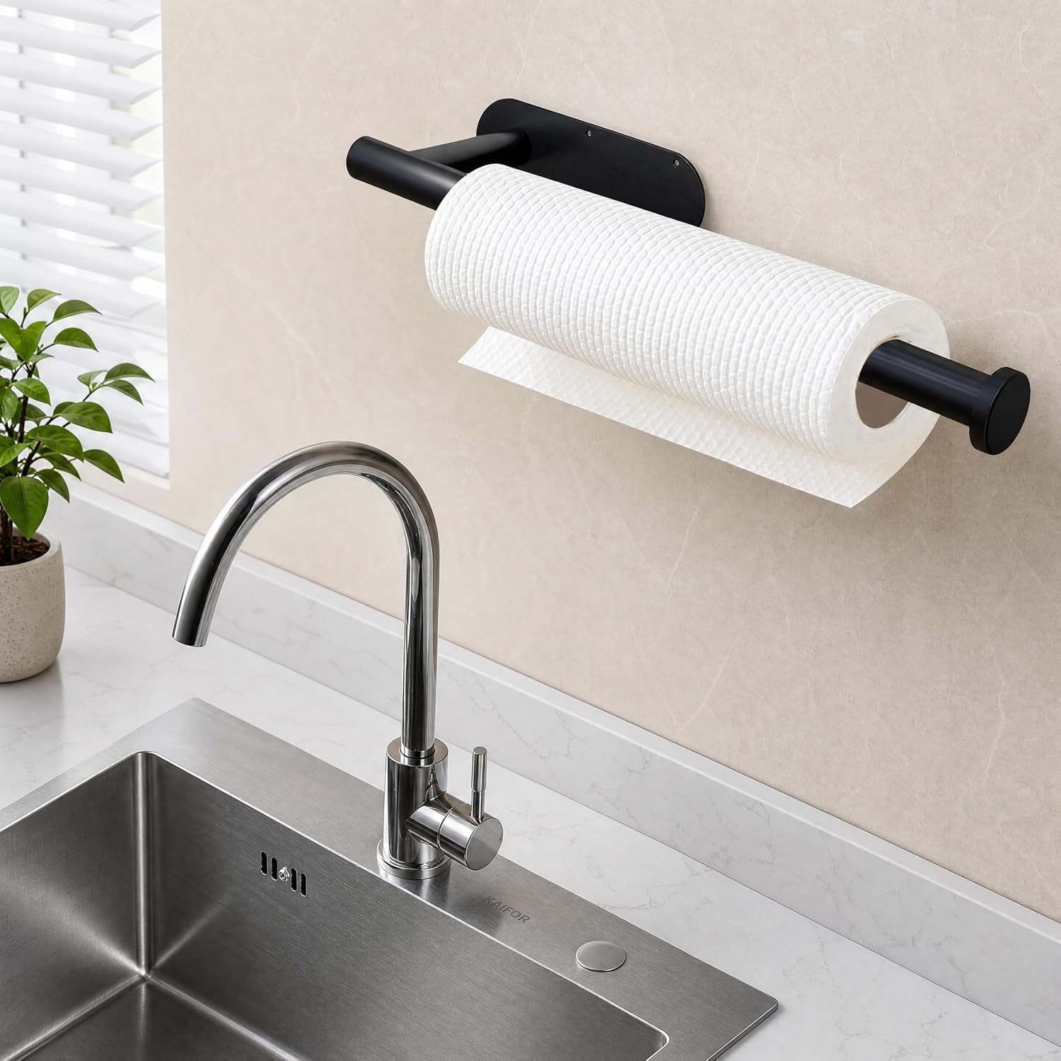 Paper Towel Holder under Cabinet Wall Mount for Kitchen Paper Towel, Self-Adhesive Paper Towel Bar, Paper Towel Rack, Stainless Steel 13 Inch